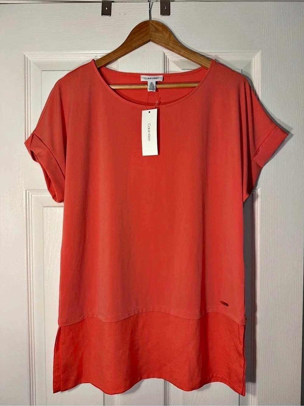 Calvin Klein Short Sleeve Crew Neck Blouse Orange Medium